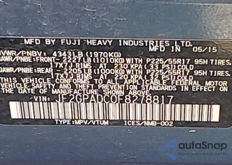 2015 Subaru Xv Crosstrek 2.0I Premium from USA, damaged, VIN JF2GPADC0F8278817